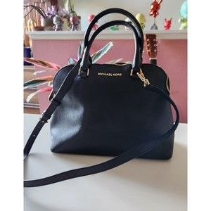 MICHAEL KORS Cindy Saffiano Leather Dome Large Satchel Crossbody Bag BLACK